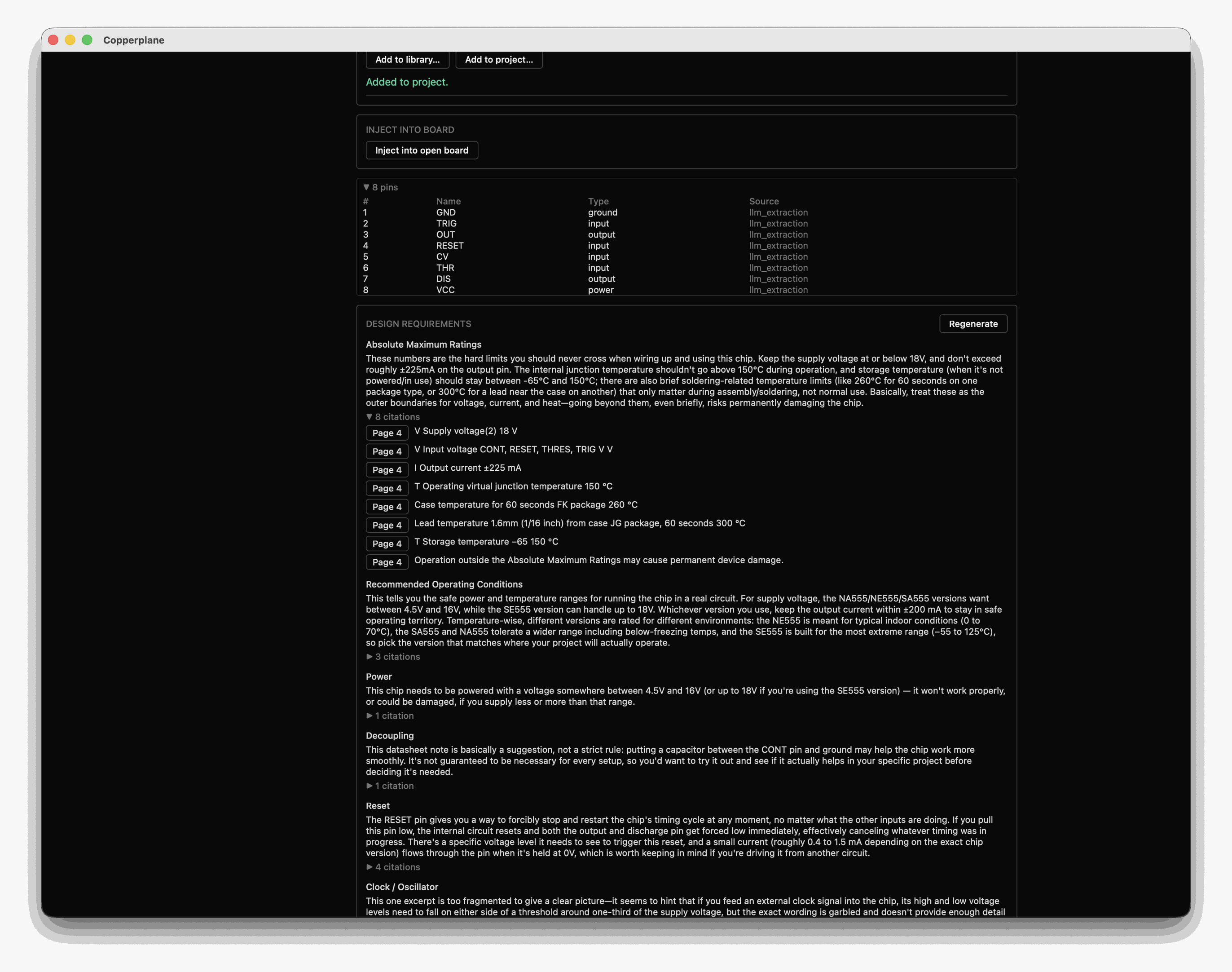 Design requirements, each claim backed by datasheet citations