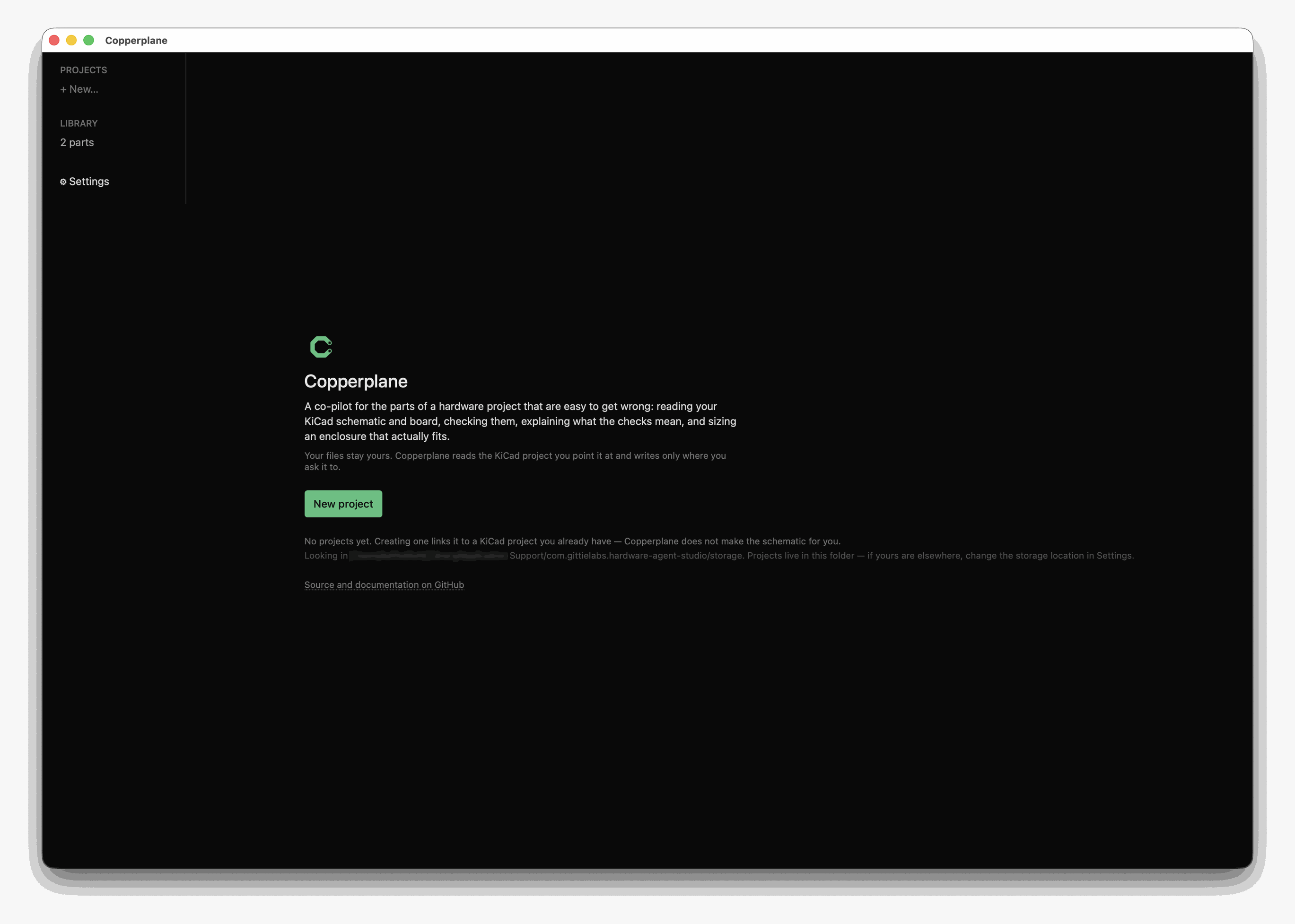 The launch view with nothing selected