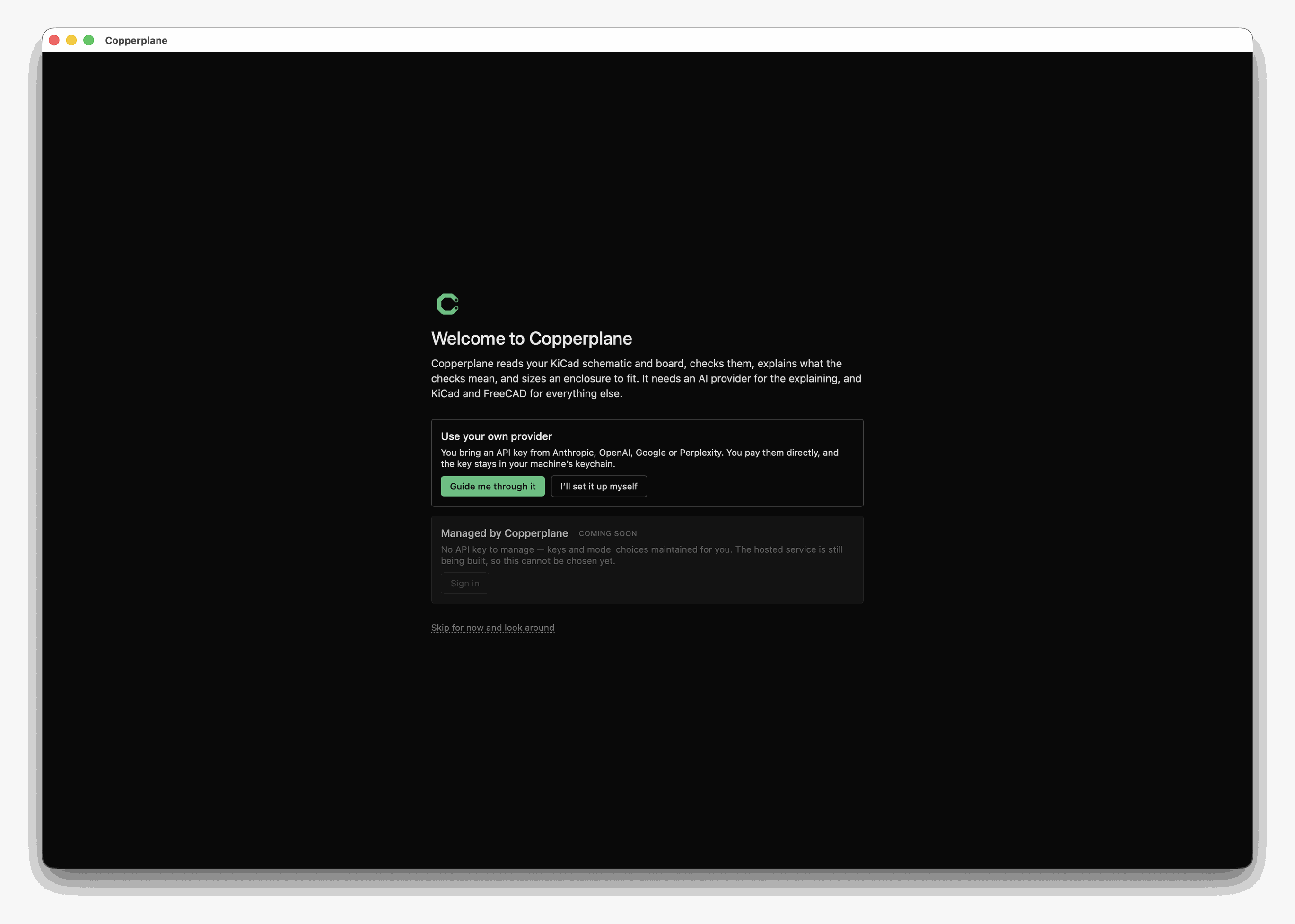 The welcome screen