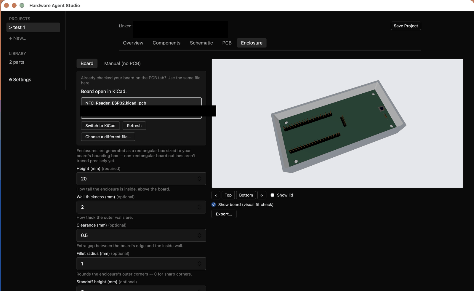 The generated enclosure in the 3D preview